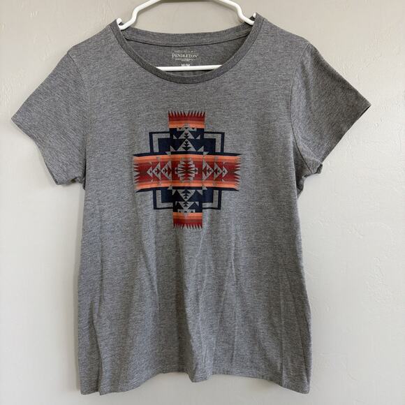 Pendleton Woman’s Geometric Graphic Print Tee Size Medium Gray 100% Cotton SS - Picture 2 of 6